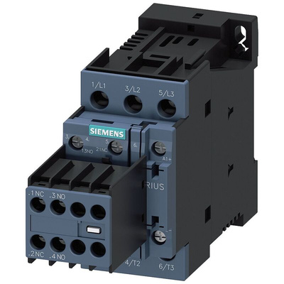 Siemens Contactor, 220 V dc Coil, 3-Pole, 12 A, 5.5 kW, 2NO + 2NC