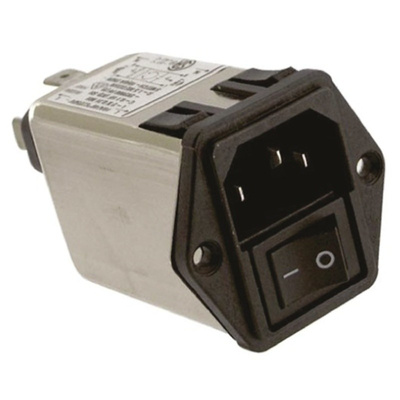 TE Connectivity,10A,250 V ac Male Flange Mount IEC Filter 2 Pole 10CFE1,Spade None Fuse