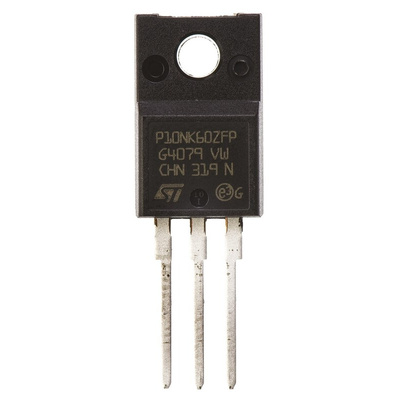 N-Channel MOSFET, 10 A, 600 V, 3-Pin TO-220FP STMicroelectronics STP10NK60ZFP