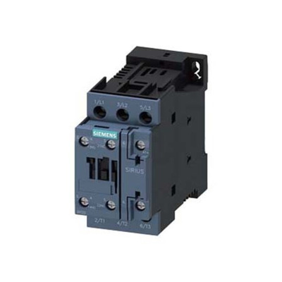 Siemens 3RT2 Series Contactor, 3-Pole, 9 A, 4 kW, 3NO, 690 V ac