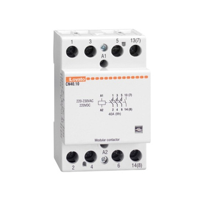Lovato CN40 Series Contactor, 230 VAC Coil, 4-Pole, 40 A, 11 kW, 3NO+1NC