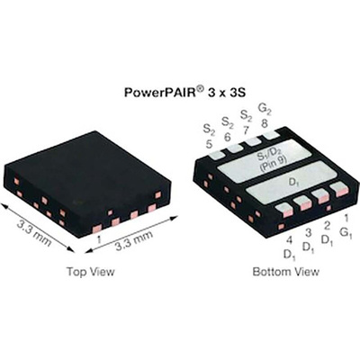 Dual N-Channel MOSFET, 19.1 A, 100 V, 8-Pin PowerPAIR 3 x 3S Vishay SIZ270DT-T1-GE3
