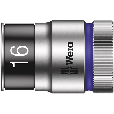 Wera 1/2 in Drive 16mm Standard Socket, 6 point, 37 mm Overall Length
