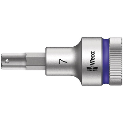 Wera 1/2 in Drive Bit Socket, Hex Bit, 7mm, 60 mm Overall Length