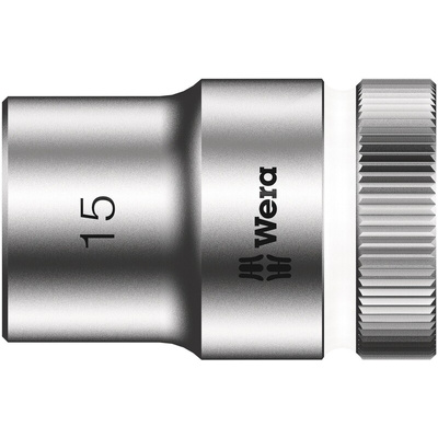 Wera 1/2 in Drive 15mm Standard Socket, 6 point, 37 mm Overall Length