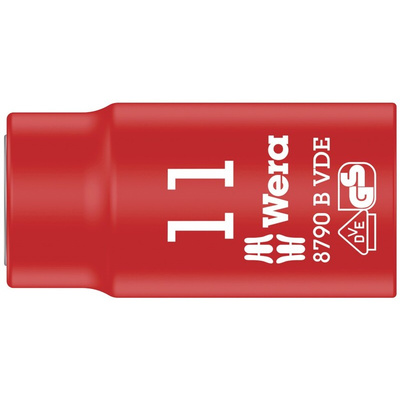 Wera 3/8 in Drive 11mm Insulated Standard Socket, 6 point, VDE/1000V, 46 mm Overall Length
