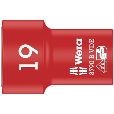 Wera 3/8 in Drive 19mm Insulated Standard Socket, 6 point, VDE/1000V, 46 mm Overall Length