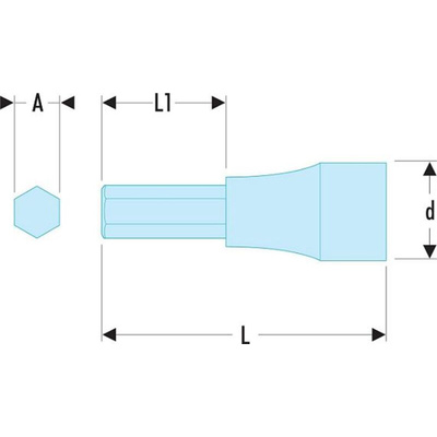 Facom 1/2 in Drive Bit Socket, Hex Bit, 19mm, 60 mm Overall Length
