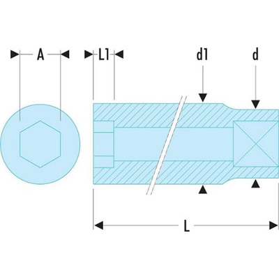 Facom 1/4 in Drive 9mm Deep Socket, 12 point, 50 mm Overall Length