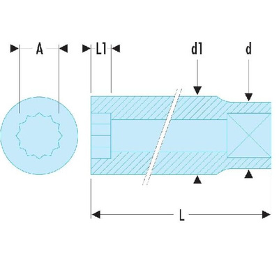 Facom 1/2 in Drive 13mm Standard Socket, 12 point, 36 mm Overall Length