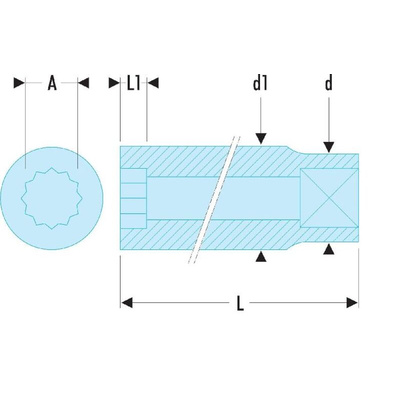 Facom 1/2 in Drive 23mm Standard Socket, 12 point, 38 mm Overall Length
