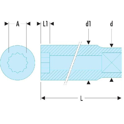 Facom 1/2 in Drive 8mm Standard Socket, 12 point, 36 mm Overall Length