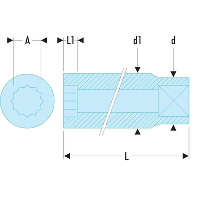 Facom 1/4 in Drive 11mm Standard Socket, 12 point, 22 mm Overall Length