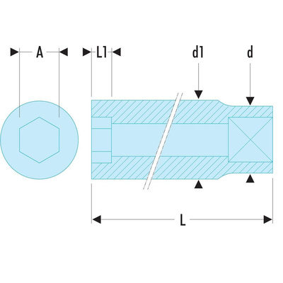 Facom 1/2 in Drive 12mm Deep Socket, 6 point, 77 mm Overall Length