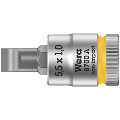 Wera 1/4 in Drive Bit Socket, Slotted Bit, 1 x 5.5mm, 95 mm Overall Length