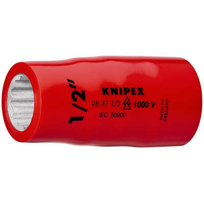 Knipex 1/2 in Drive 55mm Insulated Standard Socket, 12 point, 55 mm Overall Length