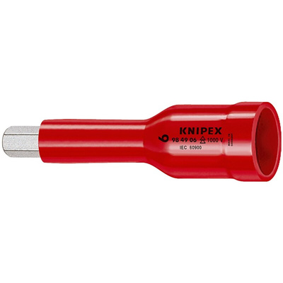 Knipex 1/2 in Drive Bit Socket, Hex Bit, 6mm, 75 mm Overall Length