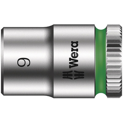 Wera 1/4 in Drive 9mm Standard Socket, 6 point, 23 mm Overall Length