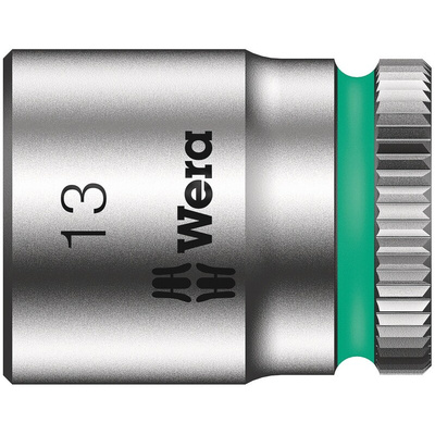 Wera 1/4 in Drive 13mm Standard Socket, 6 point, 23 mm Overall Length