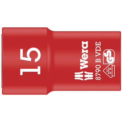 Wera 3/8 in Drive 15mm Insulated Standard Socket, 6 point, VDE/1000V, 46 mm Overall Length