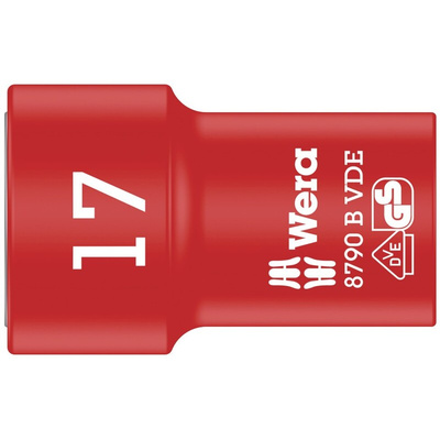 Wera 3/8 in Drive 17mm Insulated Standard Socket, 6 point, VDE/1000V, 46 mm Overall Length