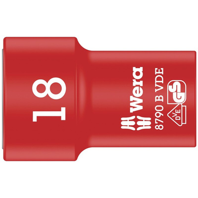 Wera 3/8 in Drive 18mm Insulated Standard Socket, 6 point, VDE/1000V, 46 mm Overall Length