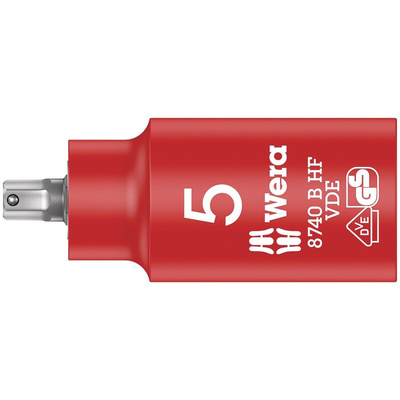 Wera 3/8 in Drive 5mm Insulated Bit Socket, Hex Bit, 5mm, VDE/1000V, 55 mm Overall Length
