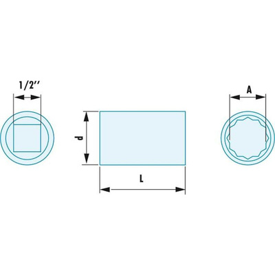 Facom 1/2 in Drive 1 1/16in Standard Socket, 12 point, 46 mm Overall Length