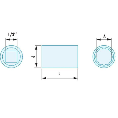 Facom 1/2 in Drive 28mm Standard Socket, 12 point, 46 mm Overall Length