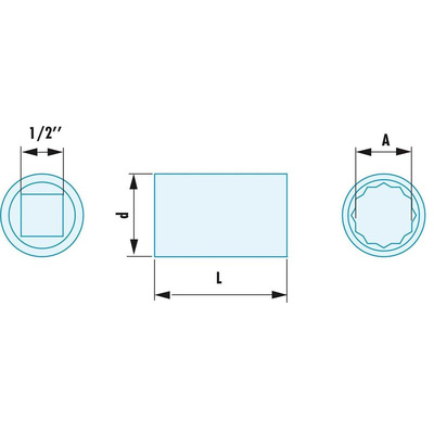 Facom 1/2 in Drive 30mm Standard Socket, 12 point, 46 mm Overall Length