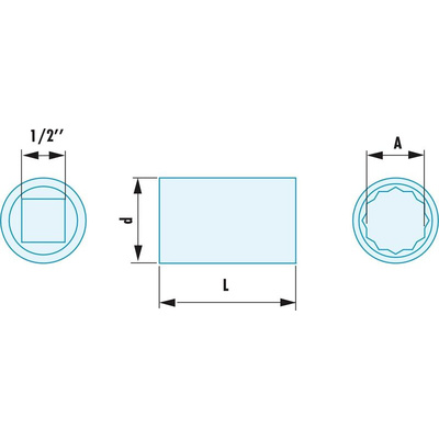 Facom 1/2 in Drive 32mm Standard Socket, 12 point, 46 mm Overall Length