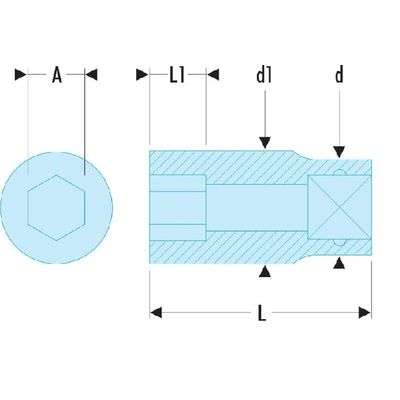 Facom 1/2 in Drive 13mm Standard Socket, 6 point, 36 mm Overall Length