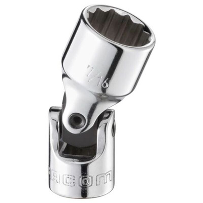 Facom 1/4 in Drive 7/16in Universal Joint Socket, 12 point, 35.8 mm Overall Length