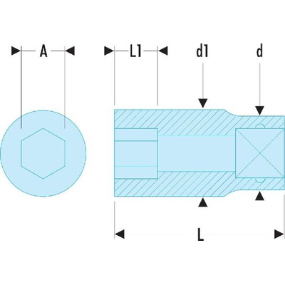Facom 1/2 in Drive 20mm Standard Socket, 6 point, 36 mm Overall Length