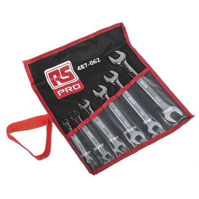 RS PRO 6-Piece Spanner Set, 1/4 x 5/16 → 13/16 x 7/8 in, Alloy Steel
