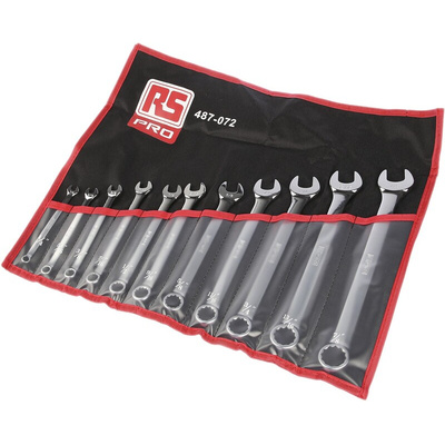 RS PRO 11-Piece Spanner Set, 1/4 → 7/8 in, Chrome Vanadium Steel