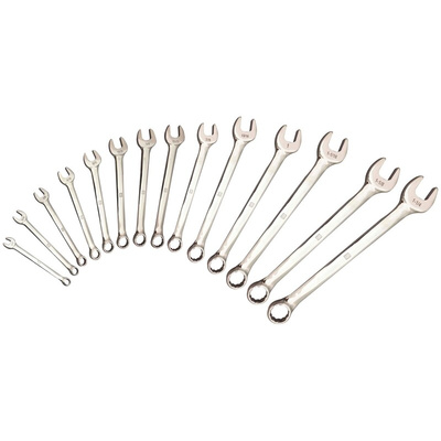 RS PRO 14-Piece Spanner Set, 3/8 → 1.1/4 in, Chrome Vanadium Steel