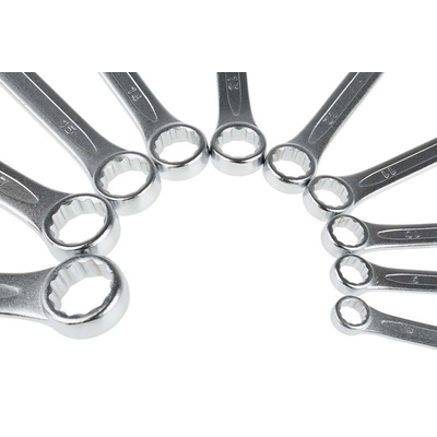 RS PRO 10-Piece Spanner Set, 8 → 19 mm, Chrome Vanadium Steel