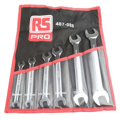 RS PRO 6-Piece Spanner Set, 8 x 9 → 20 x 22 mm, Chrome Vanadium Steel
