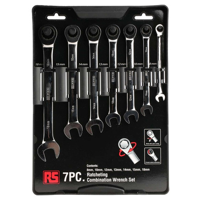 RS PRO 7-Piece Spanner Set, 8 → 18 mm, Chrome Vanadium Steel