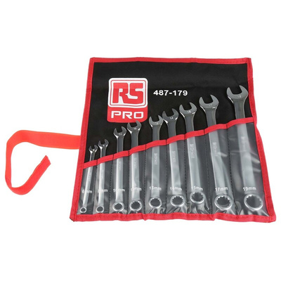 RS PRO 9-Piece Spanner Set, 6 → 19 mm, Chrome Vanadium Steel