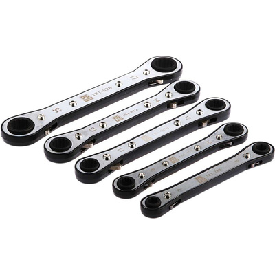 RS PRO 5-Piece Spanner Set, 7 x 8 → 15 x 17 mm, Chrome Vanadium Steel