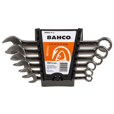 Bahco SS002 Series 6-Piece Spanner Set, 8 → 19 mm, Stainless Steel