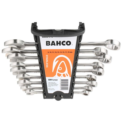 Bahco SS002 Series 9-Piece Spanner Set, 8 → 19 mm, Stainless Steel