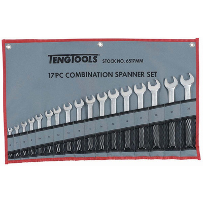 Teng Tools 17-Piece Spanner Set, 6 → 22 mm, Chrome Vanadium