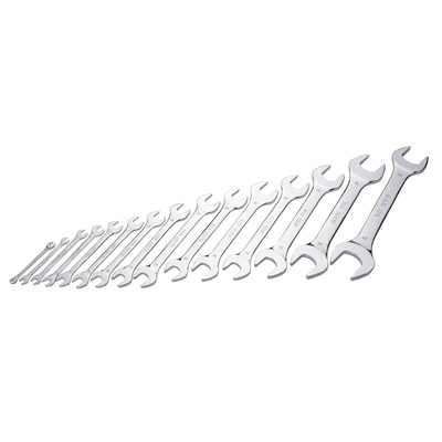 SAM 15-Piece Open Ended Spanner Set, 4 x 5 → 38 x 42 mm, 4 x 5 → 38 x 42 mm, Chrome Vanadium Steel