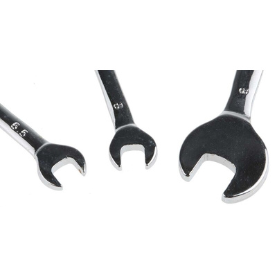 RS PRO 3-Piece Spanner Set, 5 x 6 mm, 5.5 x 7 mm, 8 x 10 mm, Chrome Vanadium Steel