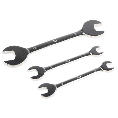 RS PRO 3-Piece Spanner Set, 5 x 6 mm, 5.5 x 7 mm, 8 x 10 mm, Chrome Vanadium Steel
