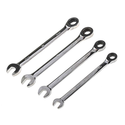 RS PRO 4-Piece Spanner Set, 10 → 15 mm, Chrome Vanadium Steel