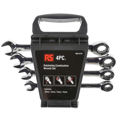 RS PRO 4-Piece Spanner Set, 10 → 15 mm, Chrome Vanadium Steel